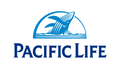The Pacific Life Insurance Company logo. A humpback whale breaching the ocean.